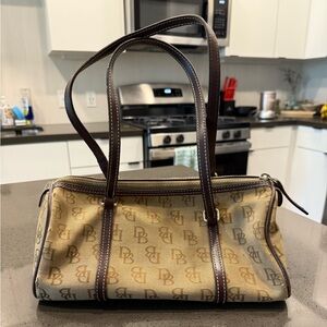 Vintage Y2K Dooney & Bourke Leather Canvas Barrel Bag